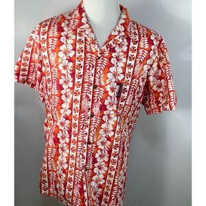 Mens Blue Planet Hawaiian Button Up Shirt Size size XL‎ Orange red white floral